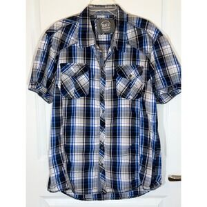 BKE Mens Blue White Plaid Short Sleeve Button Down Shirt Standard Fit XXL